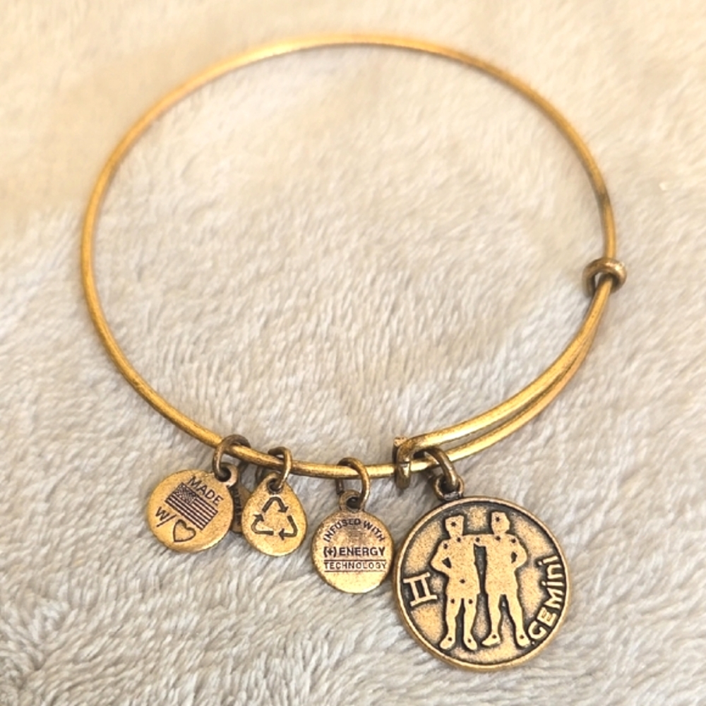 #111 Alex And Ani Gemini Charm Gold Bangle Bracelet